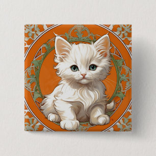 Chapa Cuadrada Alphonse Mucha Art Nouveau Gatito Blanco