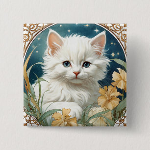 Chapa Cuadrada Alphonse Mucha Art Nouveau Kitten