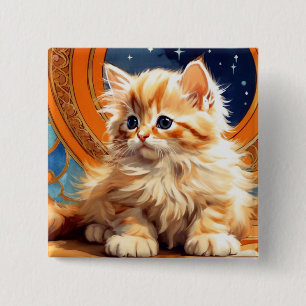 Chapa Cuadrada Alphonse Mucha Art Nouveau Naranja Cat
