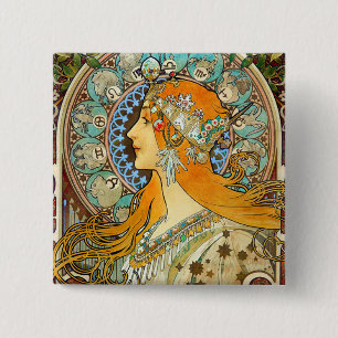 Chapa Cuadrada Alphonse Mucha Art Nouveau Zodiac