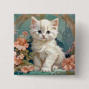 Chapa Cuadrada Alphonse Mucha Estilo Gato Blanco