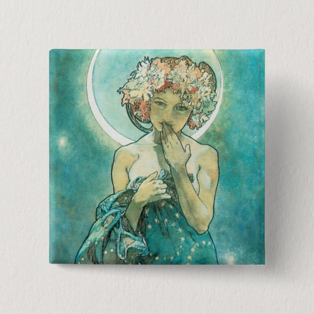 Chapa Cuadrada Alphonse Mucha Luna Clair De Lune Art Nouveau (Anverso)