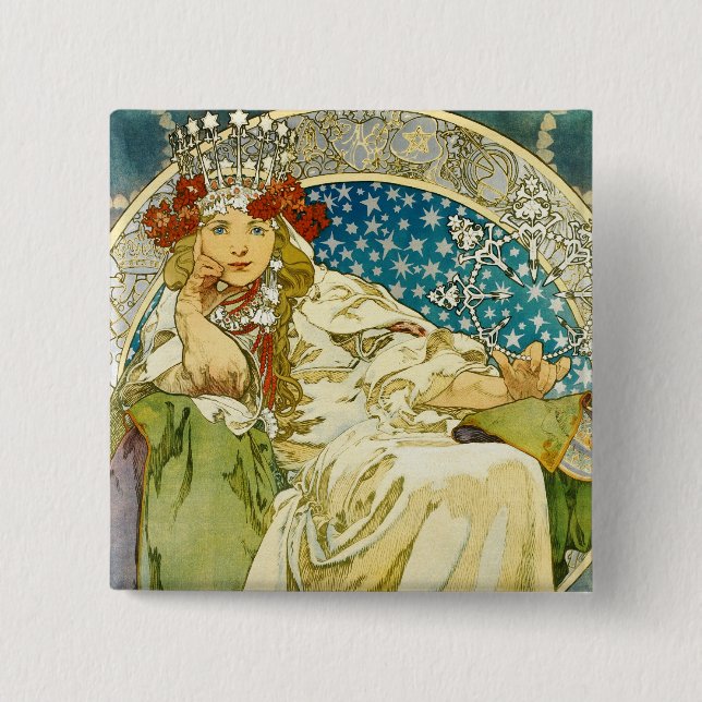 Chapa Cuadrada Alphonse Mucha Princess Hyacinth Art Nouveau (Anverso)