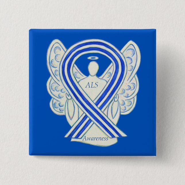 Chapa Cuadrada ALS Angel Awareness Ribbon Personalizado Art Pin (Anverso)