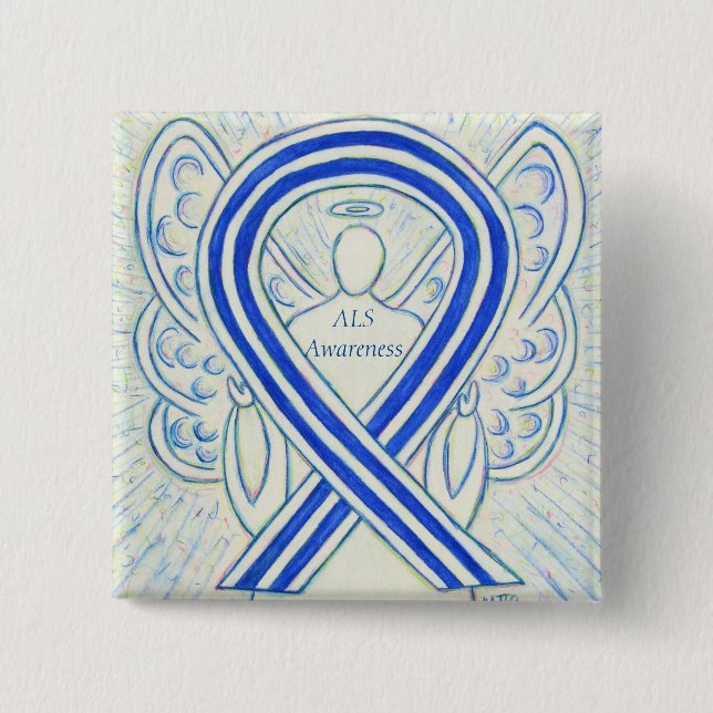 Chapa Cuadrada ALS Angel Awareness Ribbon Personalizado Art Pin (Anverso)