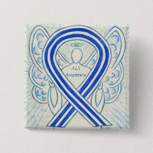 Chapa Cuadrada ALS Angel Awareness Ribbon Personalizado Art Pin