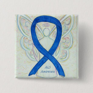 Chapa Cuadrada ALS Angel Awareness Ribbon Personalizado Art Pin