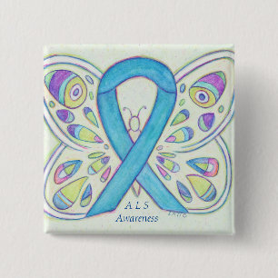Chapa Cuadrada ALS Blue Butterfly Awareness Ribbon Personalizado 