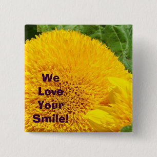 Chapa Cuadrada ¡Amamos tu sonrisa! botones Amarillas Girasoles