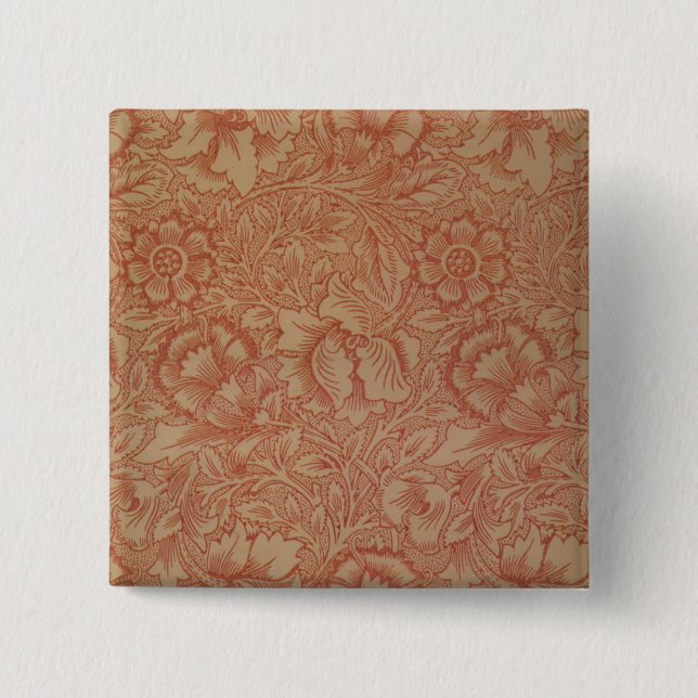 Chapa Cuadrada Amapola Rosa (de William Morris) (Patrón Antiguo) (Anverso)