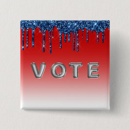 Chapa Cuadrada Americana Red Blue Glitter Drip Vote