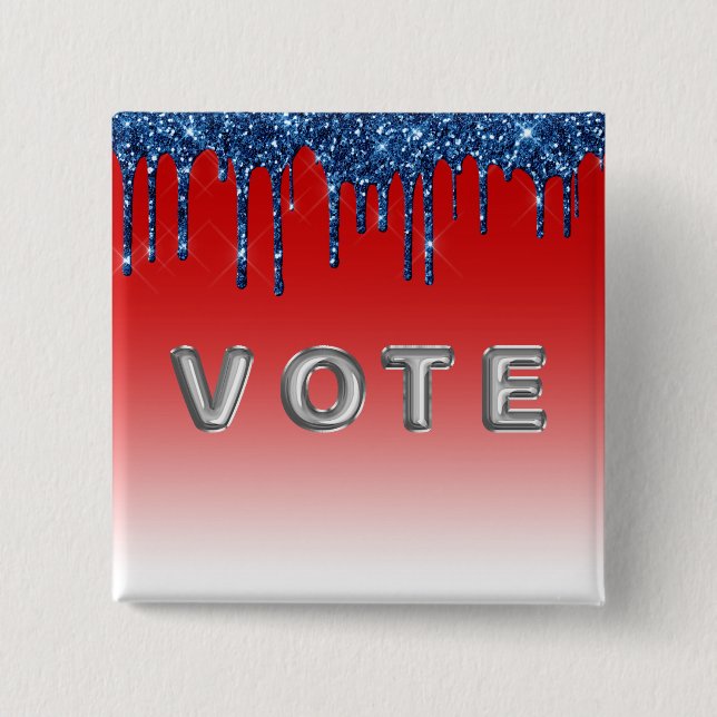 Chapa Cuadrada Americana Red Blue Glitter Drip Vote (Anverso)