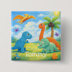 Chapa Cuadrada Amigos de dinosaurios coloridos lindos para niños