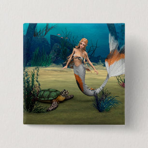 Chapa Cuadrada Amigos Sirena y Tortuga