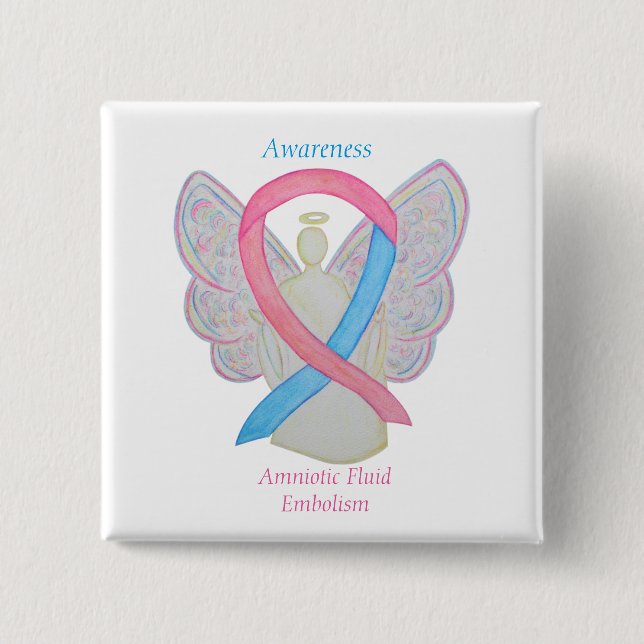 Chapa Cuadrada Amniotic Fluid Embolism Awareness Angel Ribbon Pin (Anverso)
