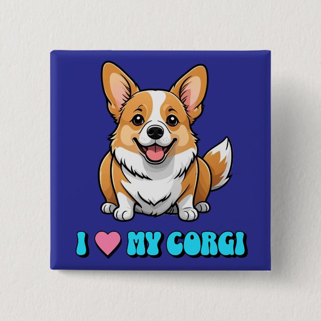 Chapa Cuadrada Amo a mi Corgi (Anverso)