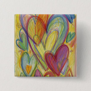 Chapa Cuadrada Amo arcoiris Corazones Lapel Pin o botones