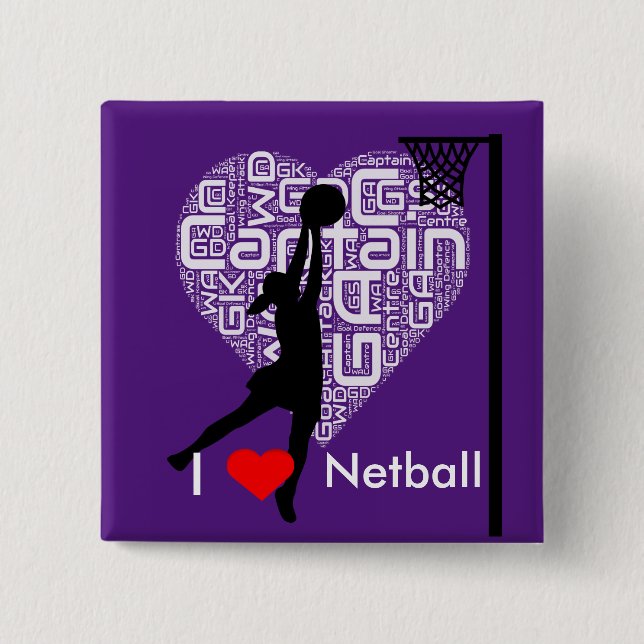 Chapa Cuadrada Amo el Netball del corazón (Anverso)