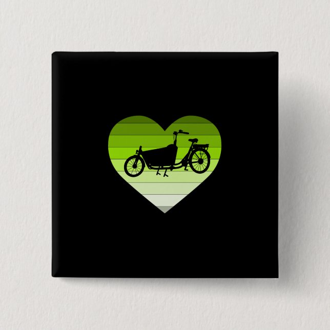 Chapa Cuadrada Amo mi bicicleta de carga - Corazón Retro Verde (Anverso)