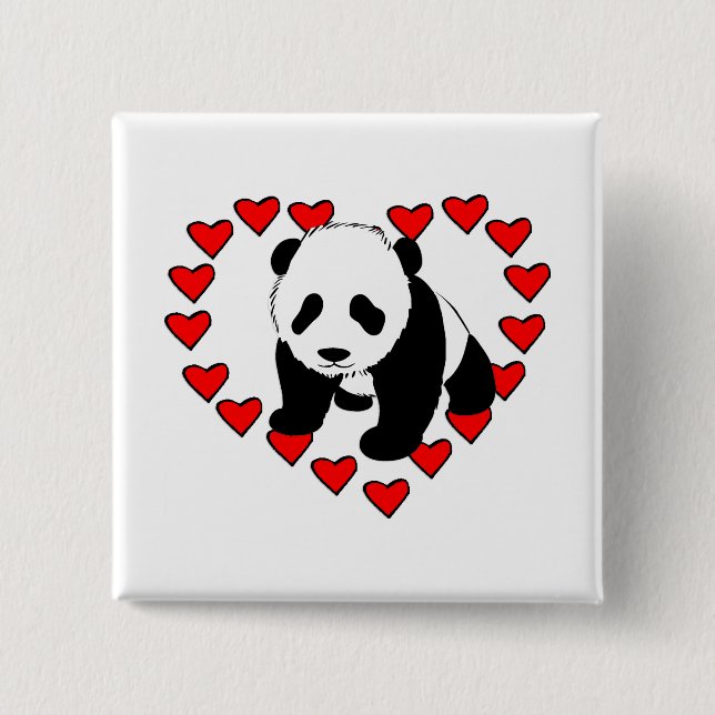 Chapa Cuadrada Amor del oso de panda (Anverso)
