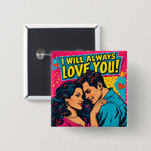 Chapa Cuadrada Amor Romántico Pop Art Azul Magenta Amarillo