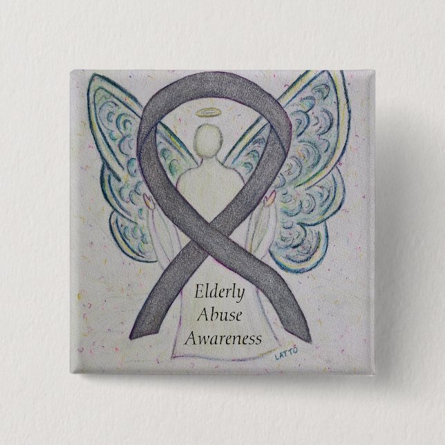 Chapa Cuadrada Ancianos de edad avanzada Concienciación sobre el  (Anverso)