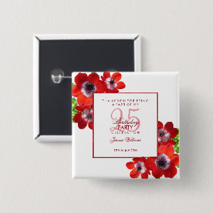 Chapa Cuadrada Anémonas Rojas Románticas Florales Cumpleaños 25