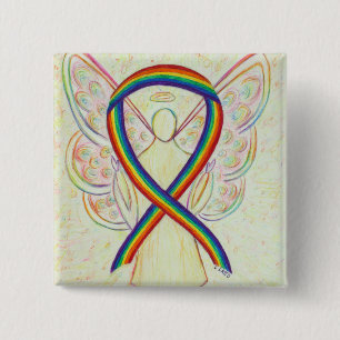 Chapa Cuadrada Ángel arcoiris Conciencia Cinta Personalizado Pins