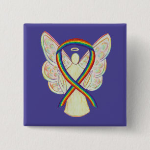 Chapa Cuadrada Ángel arcoiris Conciencia Cinta Personalizado Pins