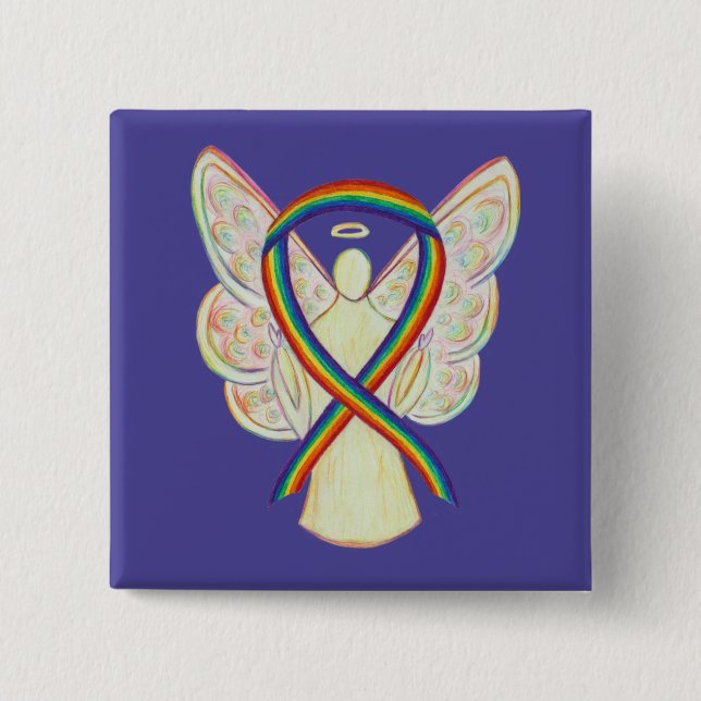 Chapa Cuadrada Ángel arcoiris Conciencia Cinta Personalizado Pins (Anverso)