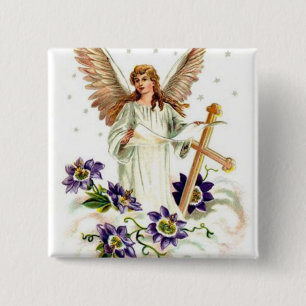 Chapa Cuadrada Ángel Con Flores Cruzadas Y Clematis 6 Cm Ronda B