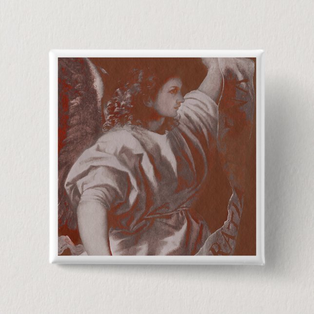 Chapa Cuadrada Ángel de la Anunciación Tiziano con pancarta (Anverso)