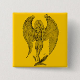 Chapa Cuadrada Ángel Diseño negro y amarillo