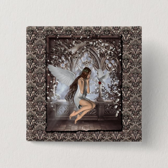 Chapa Cuadrada Ángel gótico y su paloma (Anverso)