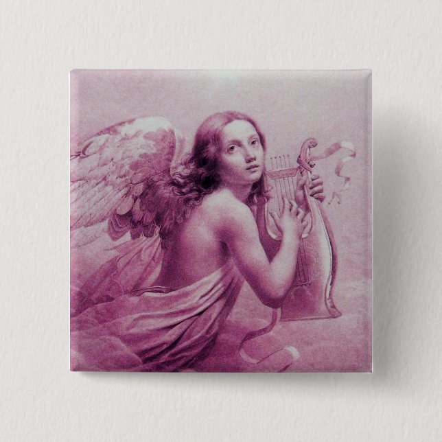 Chapa Cuadrada ANGEL JUGANDO LYRA SOBRE LAS NUBES, rosa (Anverso)
