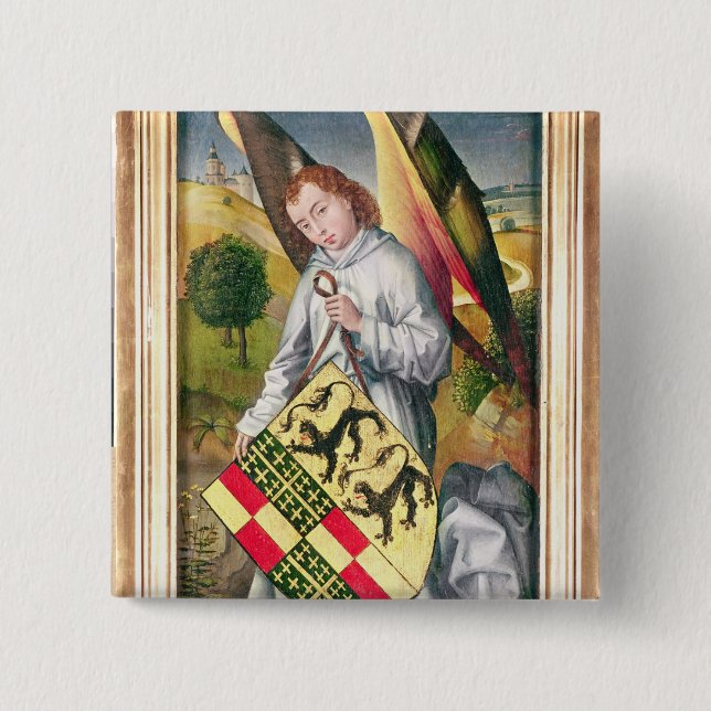 Chapa Cuadrada Ángel que sostiene un escudo con dos leopardos (Anverso)