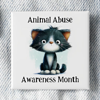 Chapa Cuadrada Animal Abuse Awareness Month - Kitten Pinback