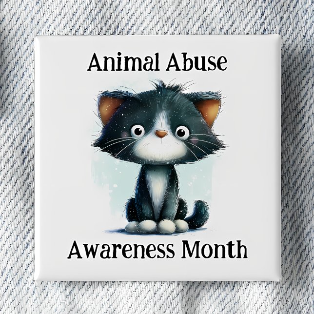 Chapa Cuadrada Animal Abuse Awareness Month - Kitten Pinback (Subido por el creador)