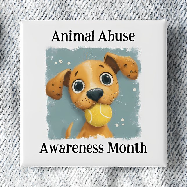 Chapa Cuadrada Animal Abuse Awareness Month Pinback (Subido por el creador)