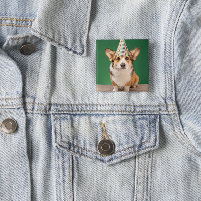 Chapa Cuadrada Animales de bebé más afectados | Corgi Birday Pupp (In situ)