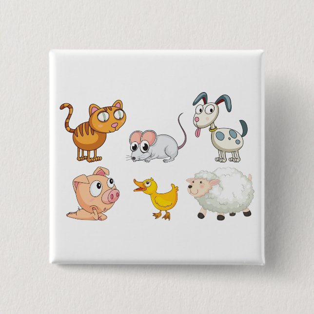 Chapa Cuadrada Animales de granja divertidos y lindos (Anverso)