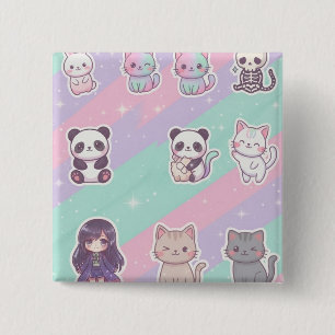 Chapa Cuadrada Animales Kawaii Lindos Insignia Brillante Pastel