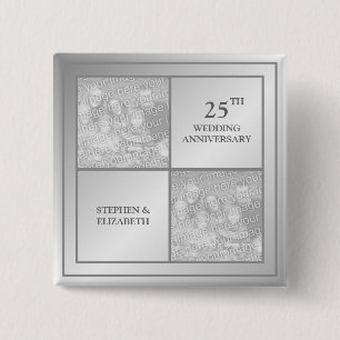 Chapa Cuadrada Aniversario de plata de foto anterior y presente (