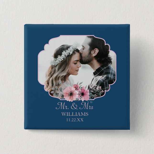 Chapa Cuadrada Aniversario del matrimonio de foto recién casada (Anverso)