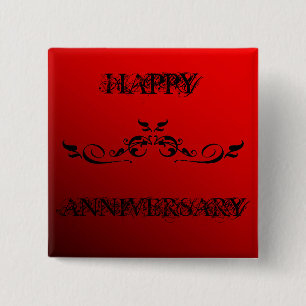 Chapa Cuadrada Aniversario feliz con dos tonos rojos