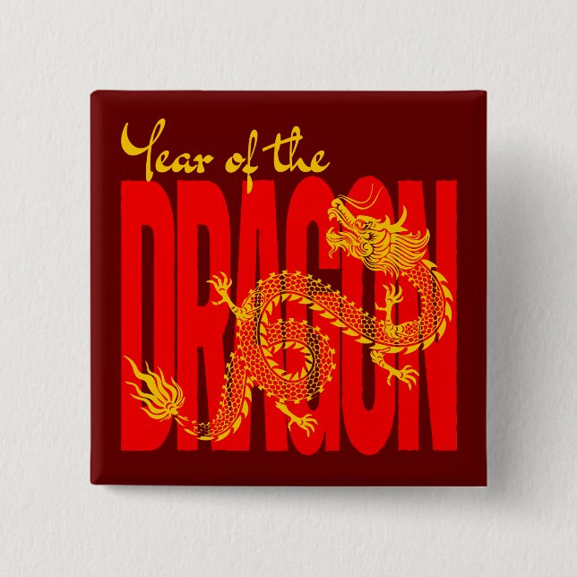 Chapa Cuadrada Año del Dragón Rojo Oro (Anverso)