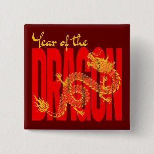 Chapa Cuadrada Año del Dragón Rojo Oro