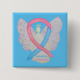 Chapa Cuadrada Anuncio de infertilidad Ángel Pink & Blue Ribbon P