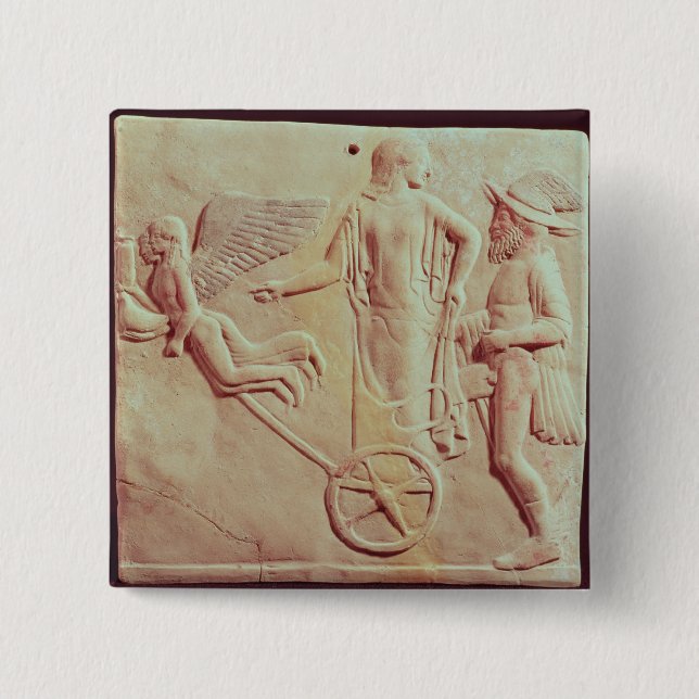 Chapa Cuadrada Aphrodite y Hermes que montan en un carro (Anverso)