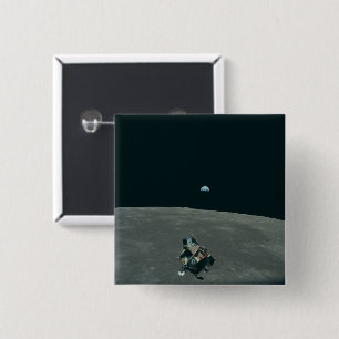 Chapa Cuadrada Apollo Lunar Lander y Earrise Over Moon